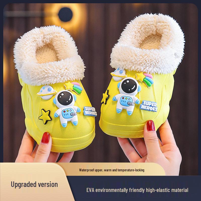 EVA Kids' Waterproof Cotton Slippers: Non-slip, Velvet-Lined, Removable Liner for Warmth, Ideal for Autumn/Winter Homewear.