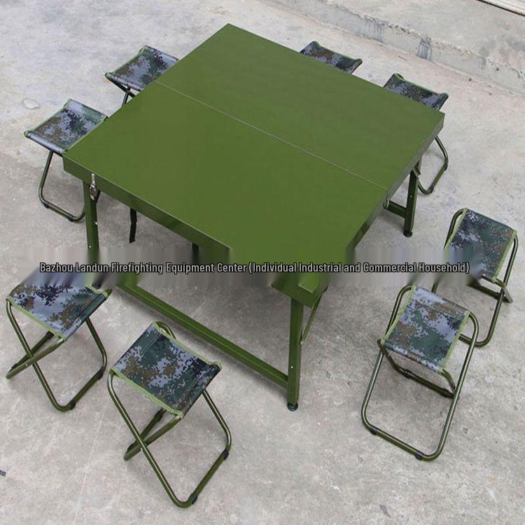 Mesa Plegable Portátil para Camping y Sillas, Set Color Verde Militar