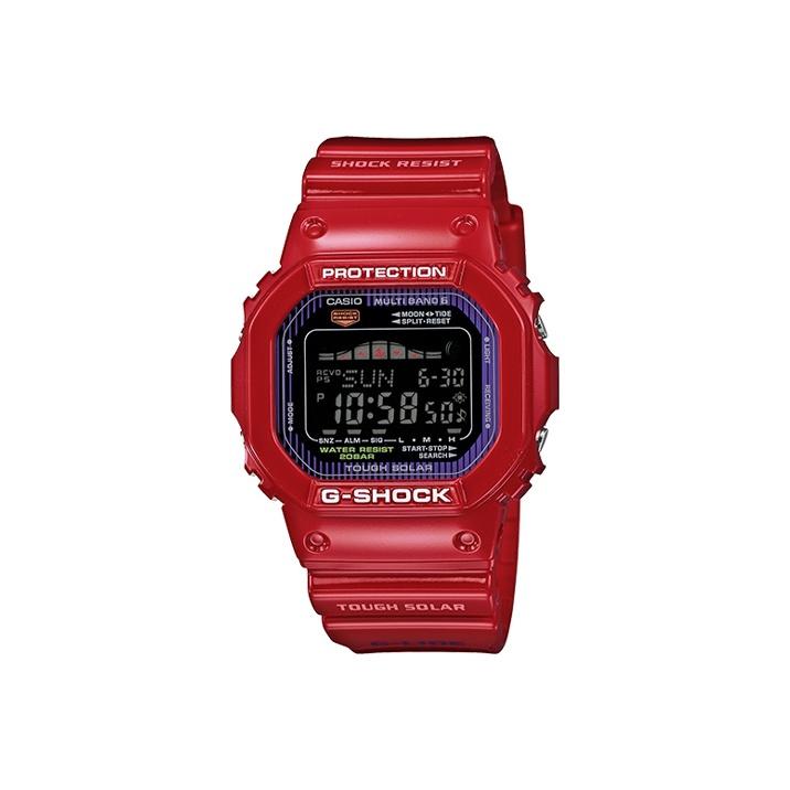 Casio Digital Series Square 200M Waterproof Solar Quartz Movement Resin Strap Watch Men watches Black GWX-5600C-4JF Red Strap