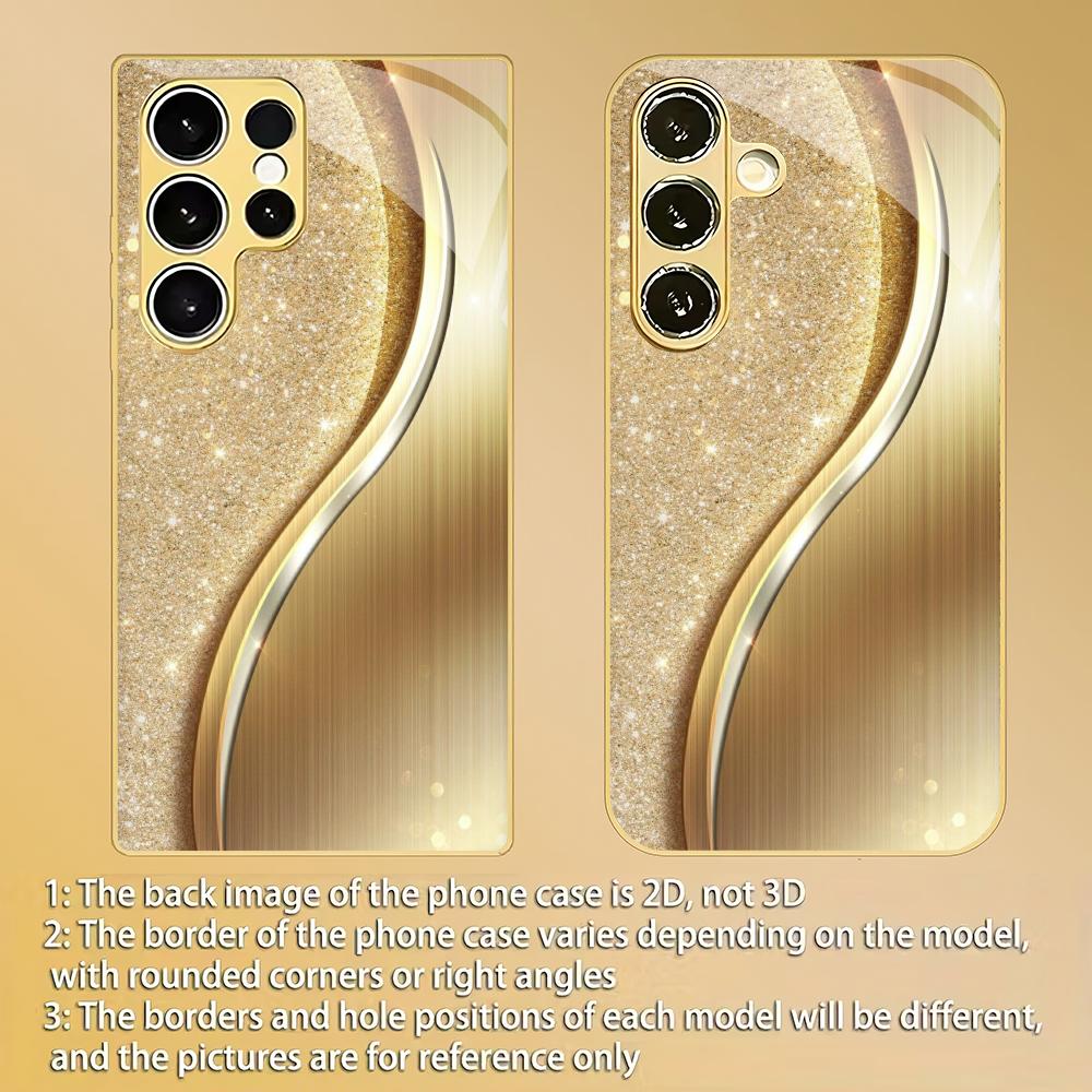 Minimally textured gold plated glass phone case suitable for Samsung Galaxy S26 S25 S24 S23 S22 S21 S20FE/Ultra/Plus5G anti drop