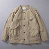 Men's Collarless Japanese Style Multi-Pocket Workwear Jacket for Spring and Autumn