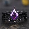 Three Heroes Retro Amethyst Gemstone & Diamond Couple Rings in Gun Black Finish