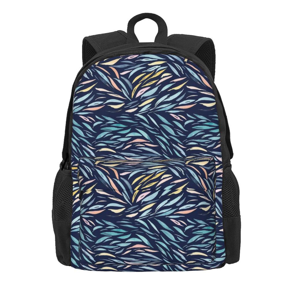 Blue Leaf Print Backpack Abstract Leaves Trekking Backpacks Student Unisex Designer Big School Bags Funny Rucksack