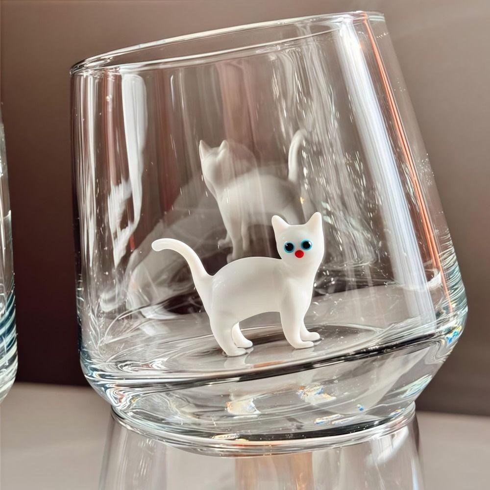 Taza de Vidrio con Figura de Gato sin Tallo Taza de Café Hecha a Mano Taza de Vino de Gato Linda Para Leche Cerveza