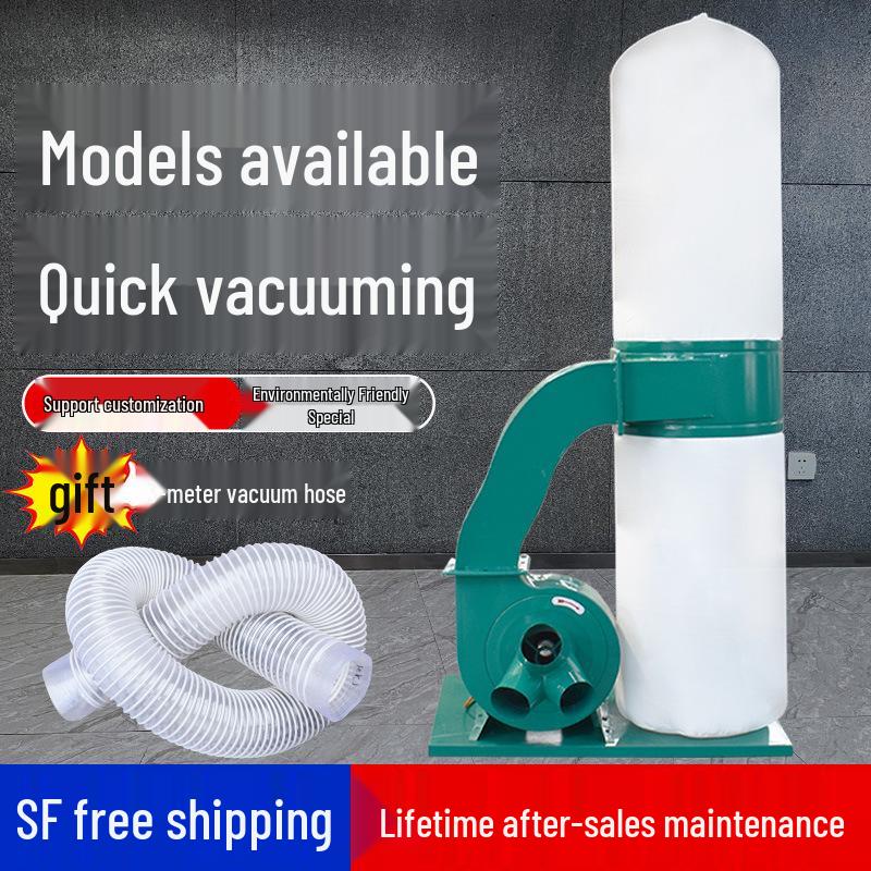 Industrial Woodworking Dust Collector: High-Power Vacuum with Bag Filter for Workshop and Engraving Machine.
