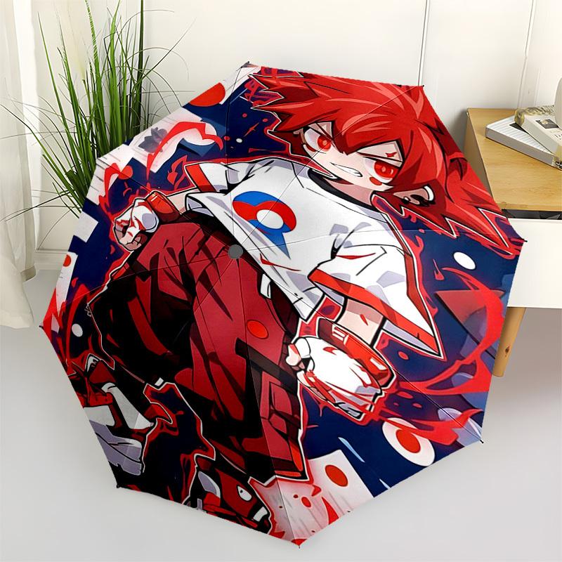 

1pc Red-Haired Anime Character with Blue Circle Logo: Automatic Opening Folding Umbrella, 8 Bone Iron Frame, Portable Design for Outdoor Use, Ideal Gi