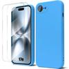 Case for iPhone 17th, Slim Lightweight Flexible Anti-Scratch Liquid Silicone - Blue - 2 Tempered Glasses