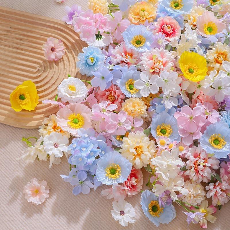 20/50Pcs Rose Mix Artificial Flower Fake Flower Head Home Decoration Garden Ornament DIY Outdoor Party Accessories Wedding Decor