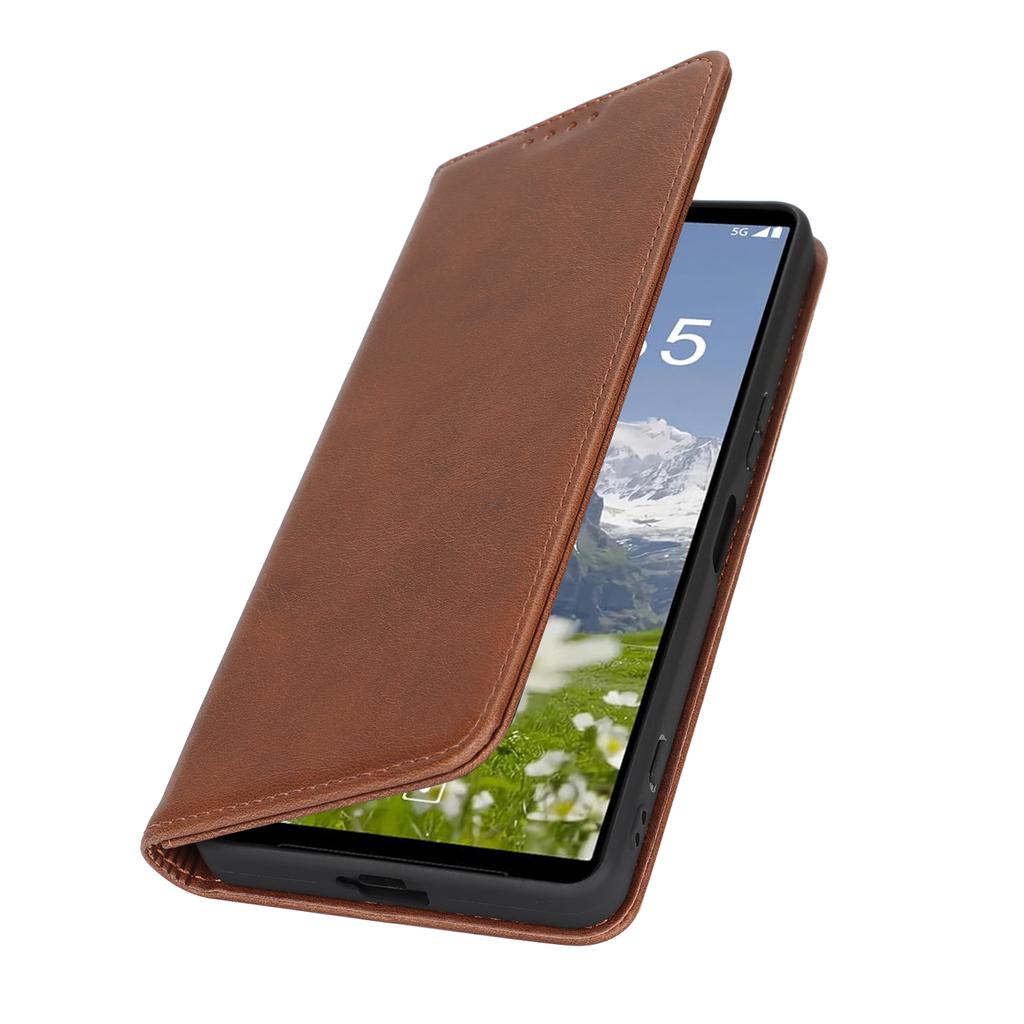 For Sony Xperia 1 VII Case PU Leather Calf Textured Magnetic Closing Smart Phone Cover