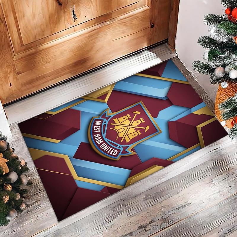 Tappeto in Velluto di Cristallo con Stampa del West Ham United Football, Comodo Assorbente d'Acqua Antiscivolo Tappeto per Pavimenti Interni