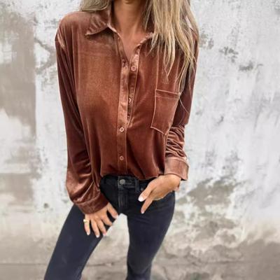 2025 New European American Style Velvet Blouse Women's Long Sleeve Single Breasted Loose Fit Versatile Casual Shirt Top