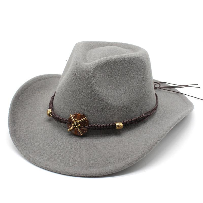 Western Cowboy Hat Woolen Jazz Top Hat Men And Women'S Ethnic Style Felt Hat Big Eaves Hat