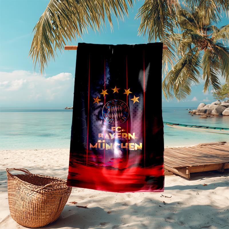 proof beach towel with FC Bayern München logo pattern - soft,absorbent,quick-drying,machine washable - perfect for swimming,camping,bathing