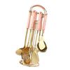 7PCS Stainless Steel Cooking Utensils Set Ceramic Handle Kitchen Spatulas Spoons Set Pink and Gold