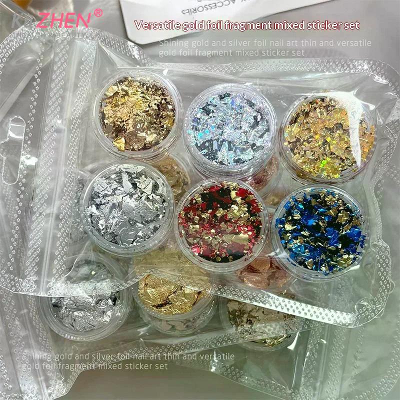 6 Gläser Nagelflocken Goldfolienpapier Set Gold Silber Unregelmäßige Pailletten Nagelkunst Pailletten Dekorationen Glitzer Aufkleber Für Maniküre