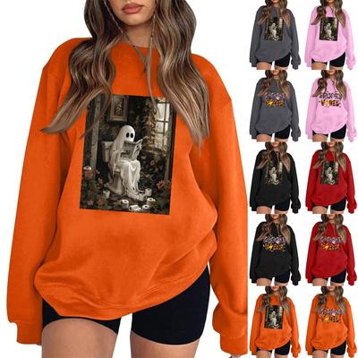 Women's Casual Fashion Halloween Print Long Sleeve O-Neck Sweatshirts Pullover Top