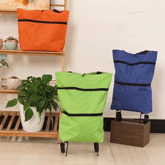 Foldable Shopping Trolley on Wheels Heavy-Duty Waterproof Oxford Fabric Collapsible Grocery Bag with Silent Wheels Rolling Shopping Cart