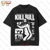 Kill Bill Vol 1 Vintage Noir Blanc Graphique Uma Thurman Vintage T-Shirt Oversize QE0L