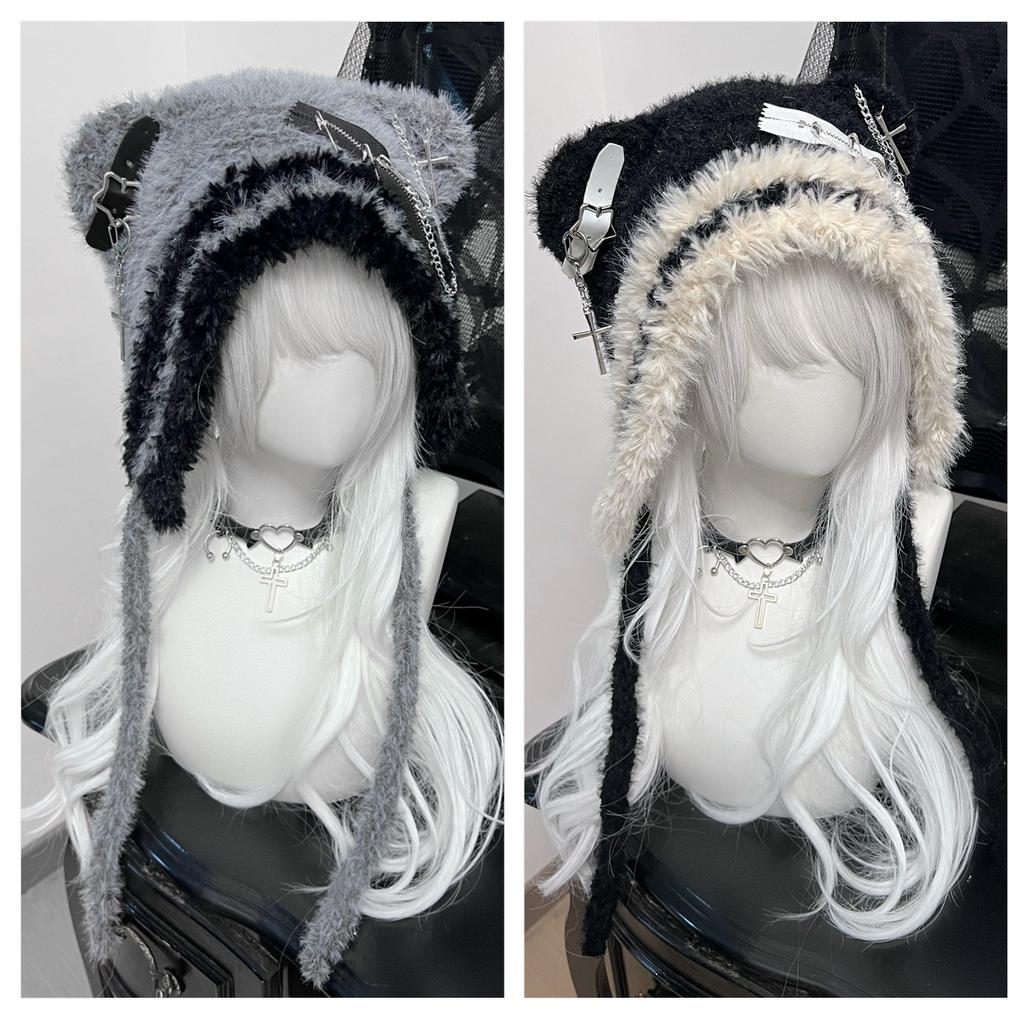 Bear Pattern Hats Adult Soft Plush Hats Thicken Female Hats Star Crosses Decoration for Daily Wear