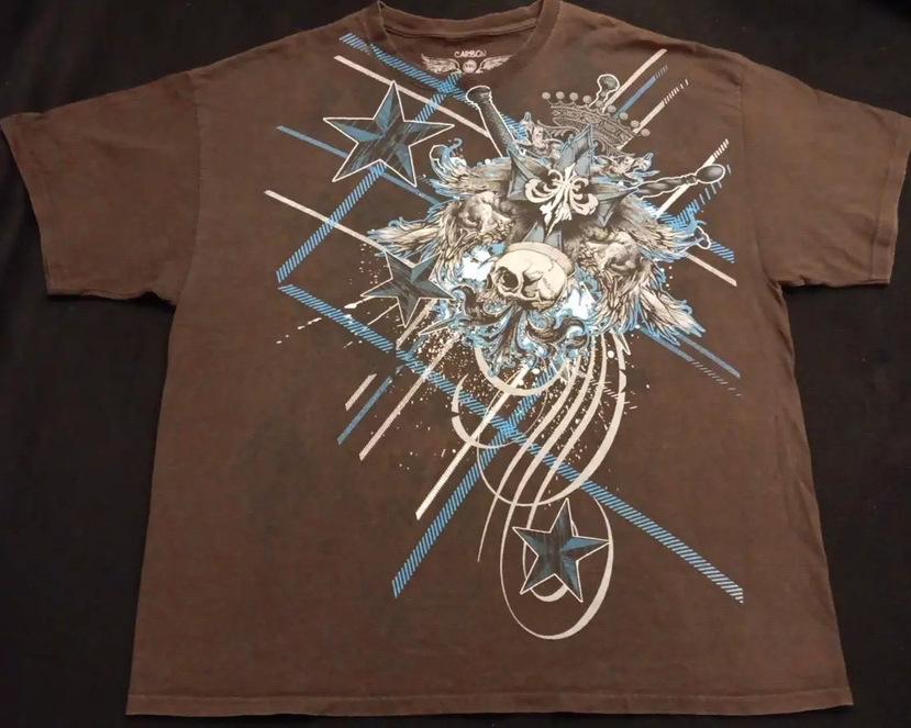 

Европейская и американская готическая футболка с принтом черепа звезды XXL кофейный