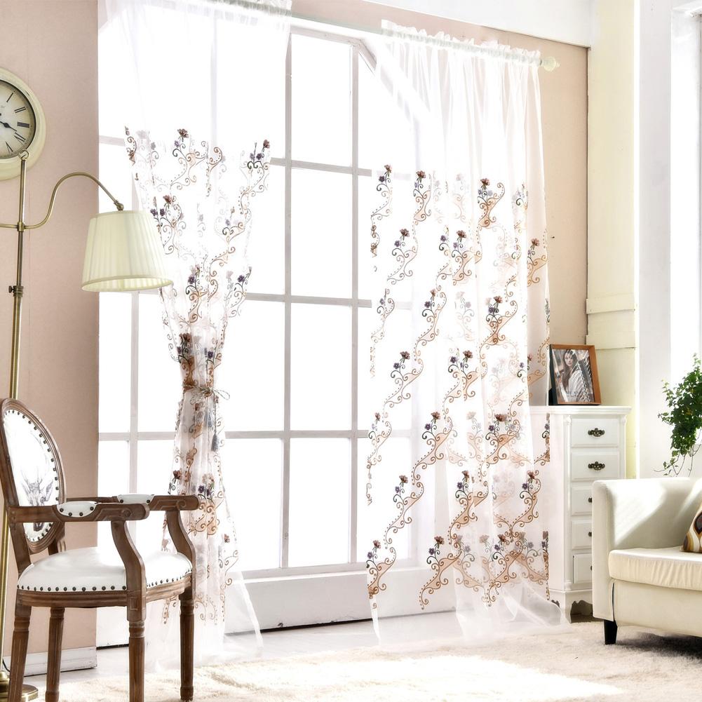 1 STÜCK Europäischer Vorhang aus besticktem Tüll, weiß, transparent, Gaze, Garn, Voile, Vorhänge, Fenstervorhang, Wohnzimmer, NAPEARL