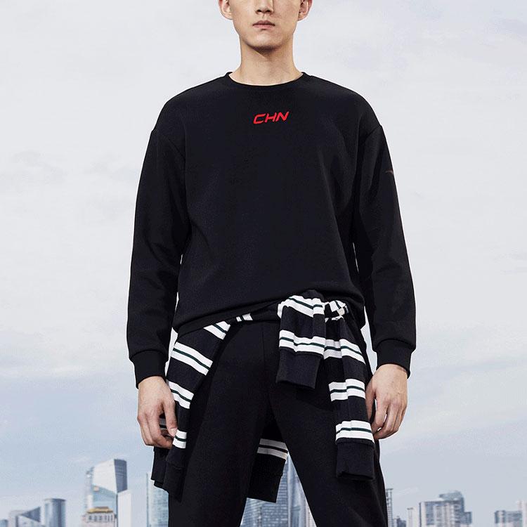 Anta Training Series Plus Velvet Loose Pullover Crew Neck Sweatshirt Men Tops Black 952137742-2