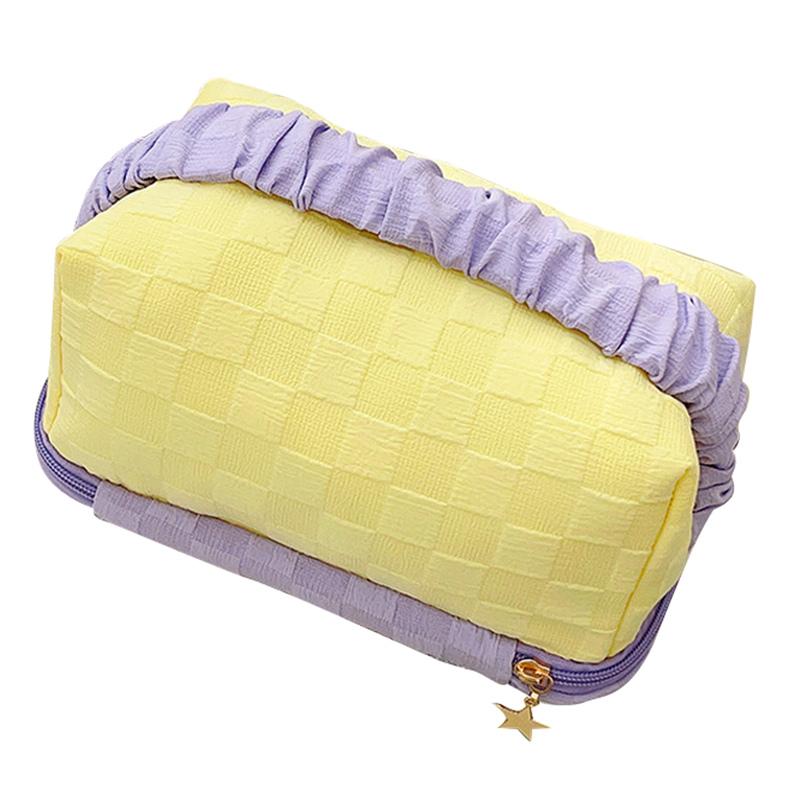 

Cute Toast Shape Cosmetics Toiletries Storage Bag Elastic Handle Cloth Zipper Makeup Bag Yellow
