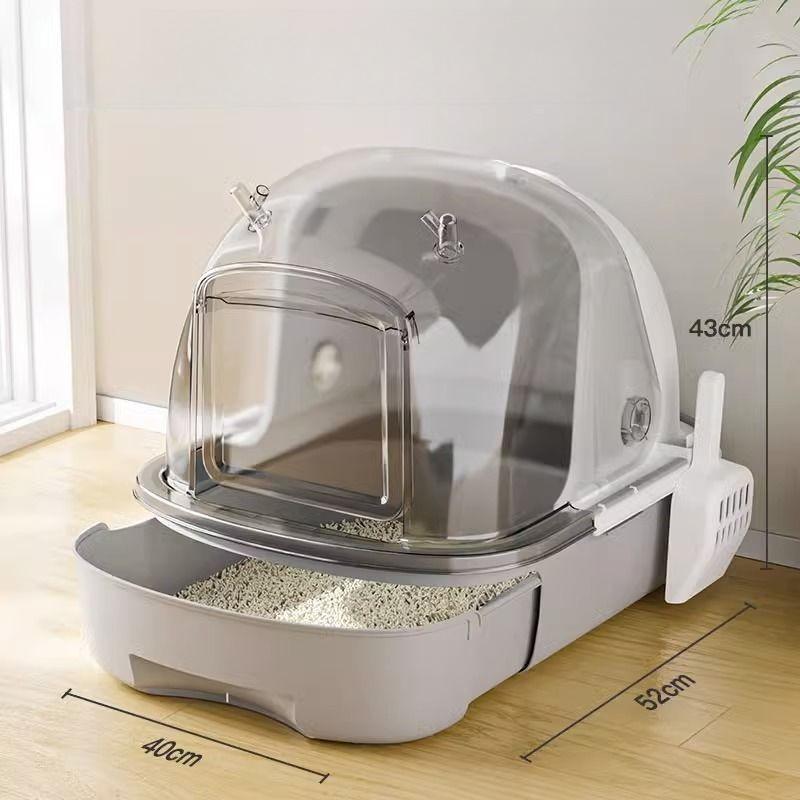 

Fully Enclosed Cat Litter Box Large Drawer Style Flip Cover Lid Cat Toilet Odor Proof Kitten Training Toilet Pets Supplies серый