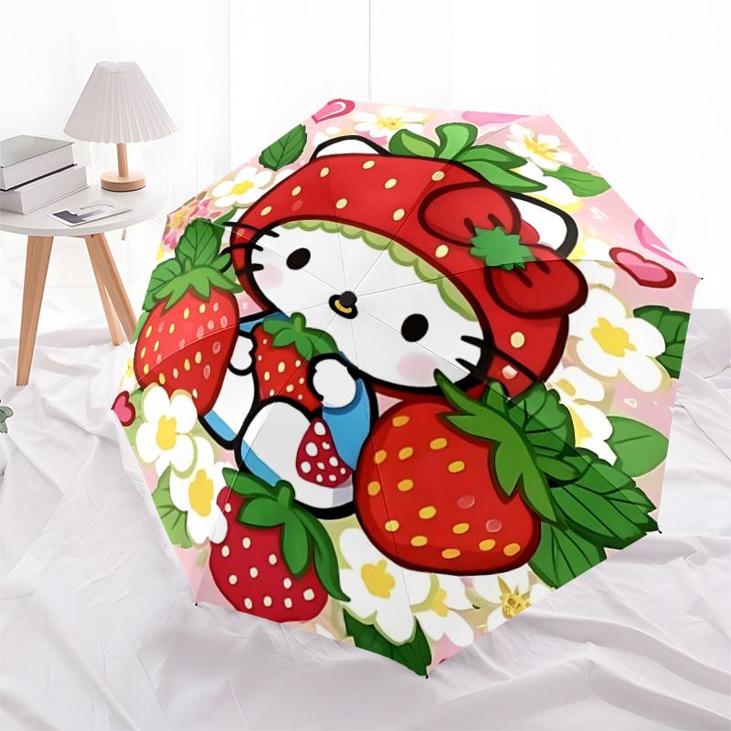 1pc Strawberry Hello Kitty Automatic Open/close Umbrella, Portable Travel Umbrella, Everyday Use - Outdoor Accessory, Artistic Pattern, Compact Design