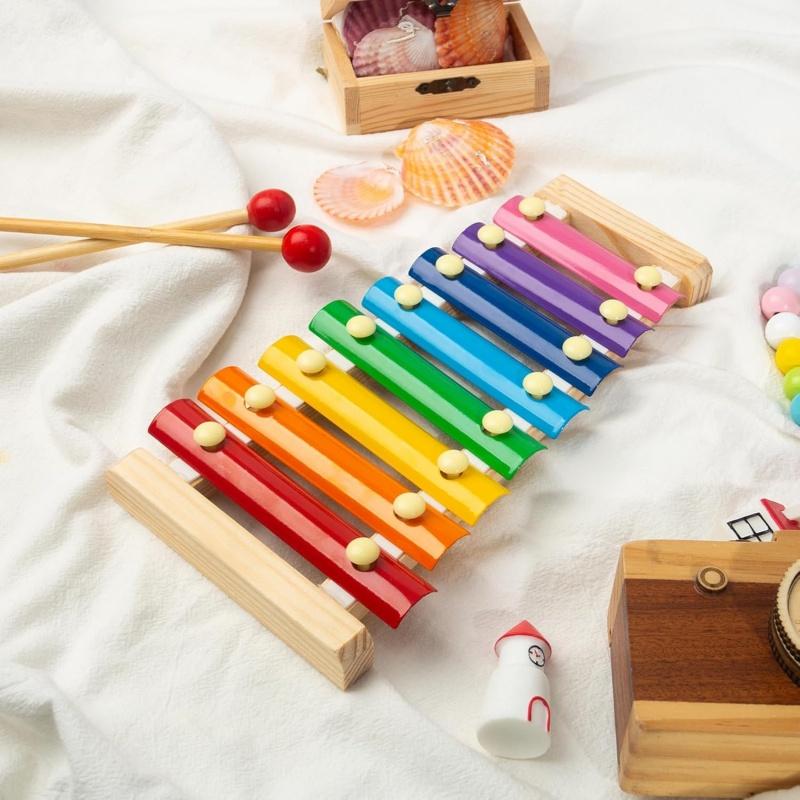 Montessori Wooden Xylophone for Kids with 2 Mallets, 8 Diatonic Keys Musical Instruments for Preschoolers Educational Toys Gifts