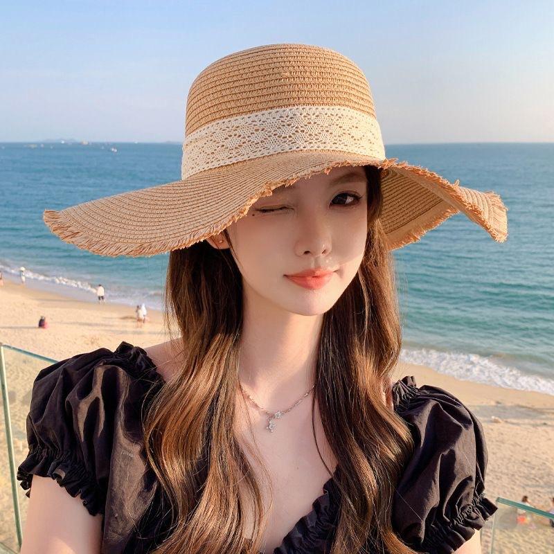 Summer new hat women's ribbon bow big eaves straw hat outdoor travel visor beach sun hat