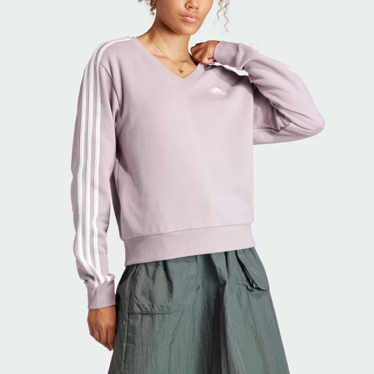 Adidas Essentials 3-Stripes V-Neck Sweatshirt Women Sweatshirt Light-Pink IR5302