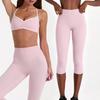 European and American yoga suit running fitness sports neck underwear Pilates seven-point pants training suit yoga suit