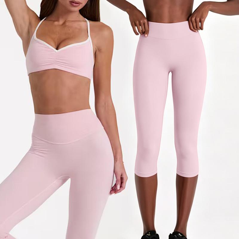 European and American yoga suit running fitness sports neck underwear Pilates seven-point pants training suit yoga suit