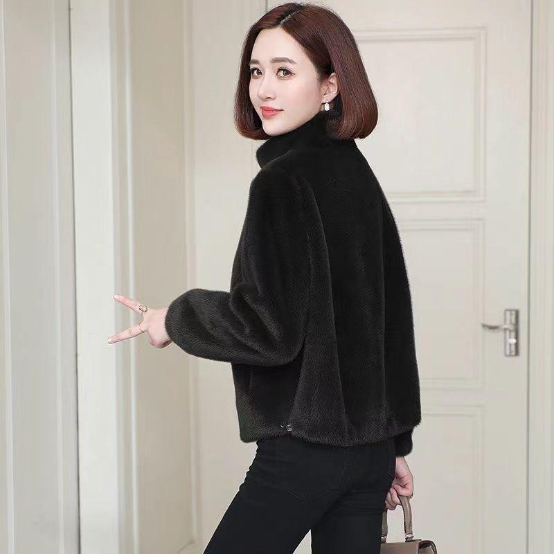 Gold mink jacket women's short imitation fur winter fur integrated stand-up collar waist fashion warm thickened coat