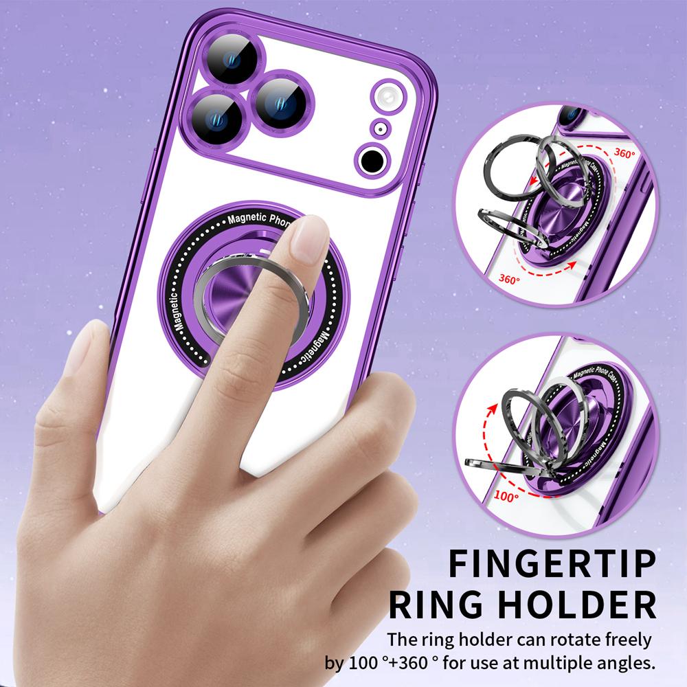 KEYSION Plating Transparent TPU Magnetic Case for MagSafe for iPhone 16 17 Pro Max 17 Air PC Ring Stand Lens Protect Phone Cover
