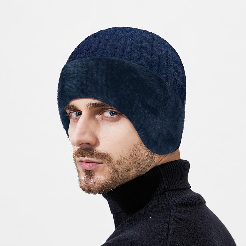 Zimowa Wełniana Gruba Ochrona Uszu Dzianinowa Czapka Męska Wełniana Ciepła Ochrona Szyi Wełniana Czapka