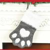 Christmas Tree Hanging Stockings Dog Paw Design Plush Long Hair Xmas Stocking Holiday Gift Bag Decoration Party Ornament
