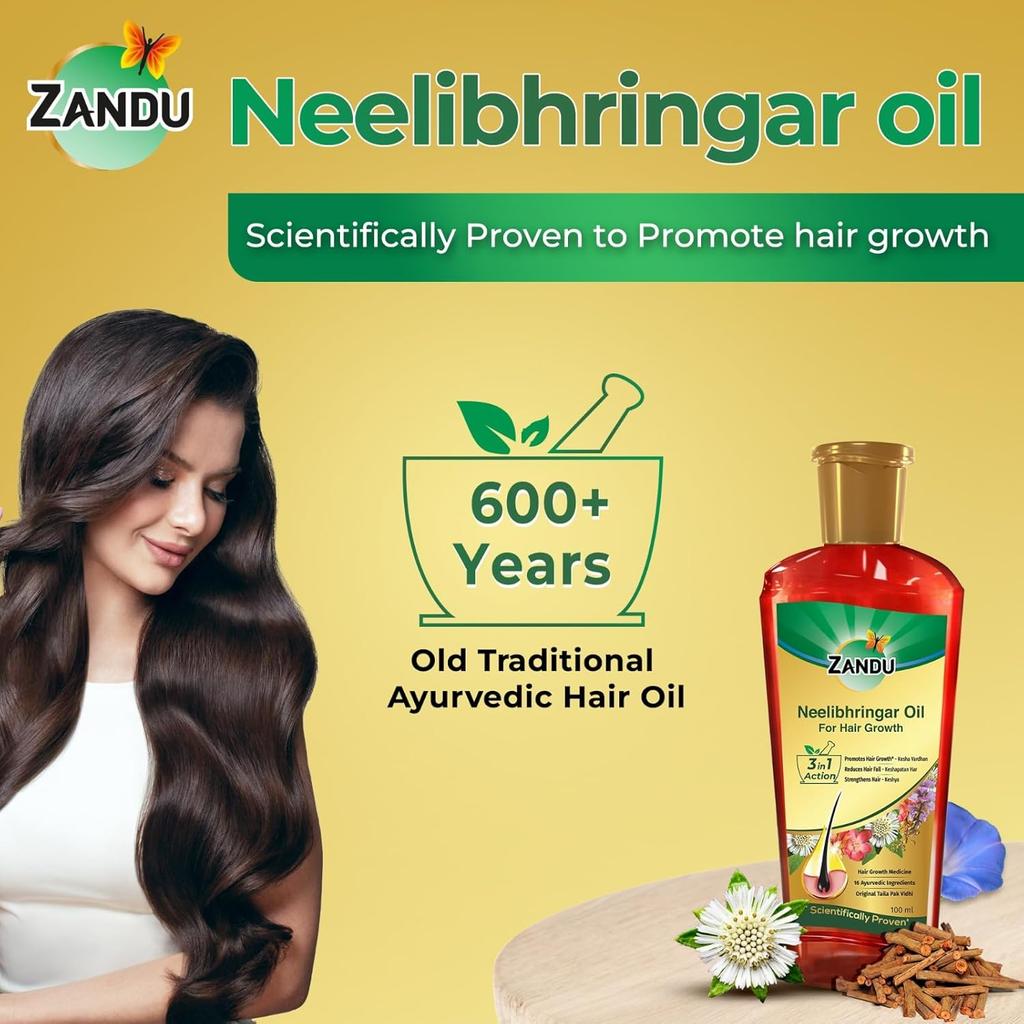 Zandu Neelibhringar Ayurvedic Hair Oil 100 Ml Traditional Taila Pak Vidhi Scalp Nourishing Hair Care Oil For Stronger Fuller Looking Hair