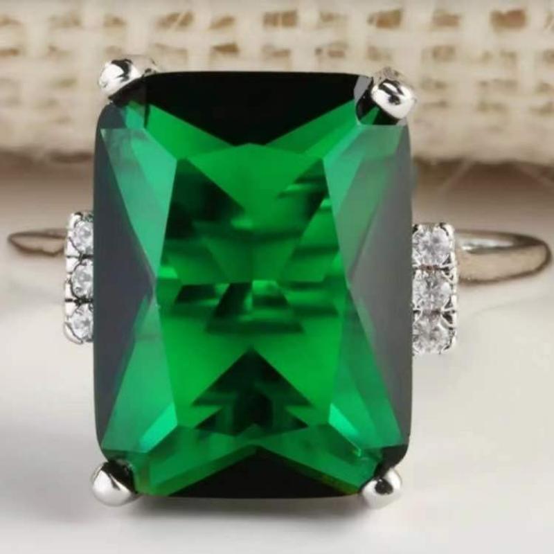 Exquisite Zinc Alloy Color Dark Blue Geometric Rectangle Crystal Zircon Rhinestone Female Ring for Women Party Zircon