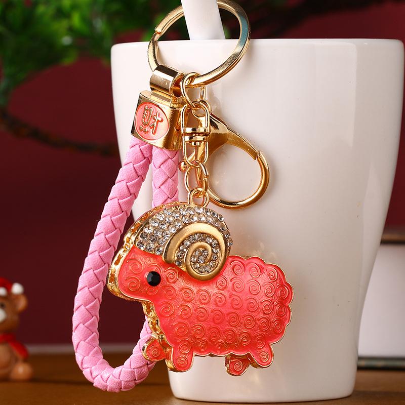 Cute Sheep Zodiac Pendant Keychain Alloy Rhinestone Stylish Bag Charm for New Year Gift Family Present Accessory