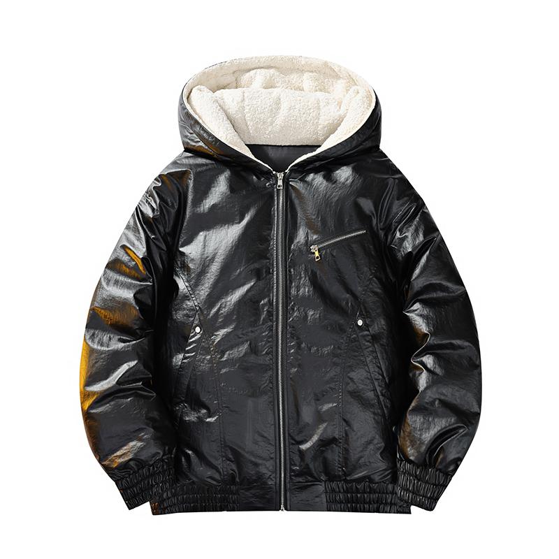 

Мужская свободная и толстая теплая хлопковая куртка из искусственной кожи, большого размера L чёрный