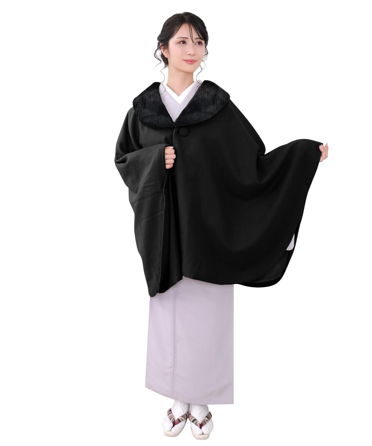 

[KYOETSU] [Kyoetsu] Japanese-style coat, cape, poncho, shawl collar, wool blend, size 21, new material, women s (L, black)