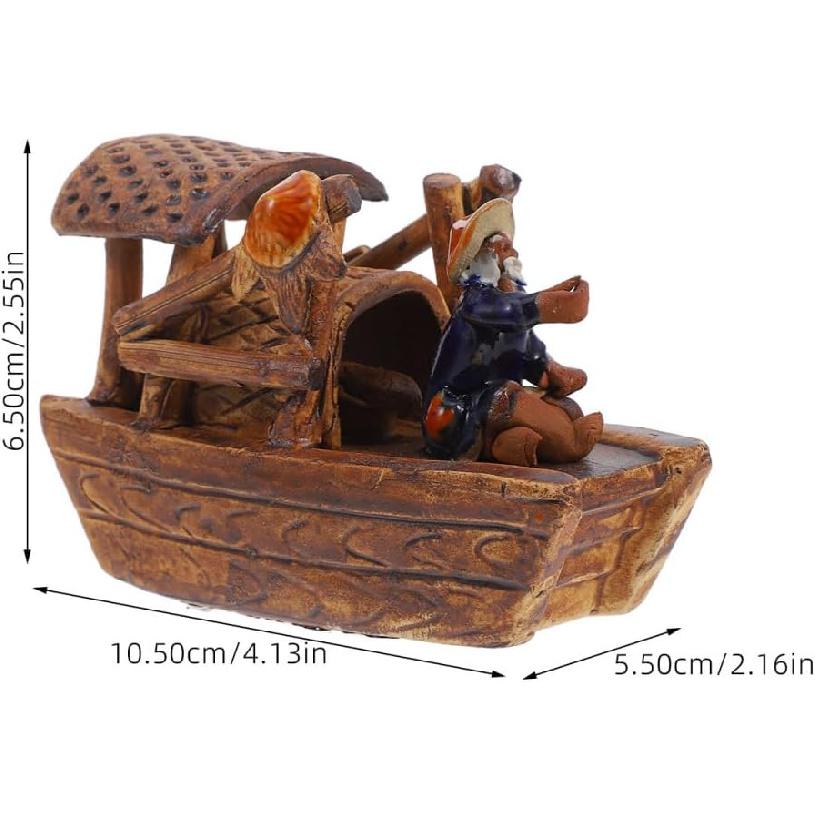 Didiseaon Micro Boat Figurine Landscape for Fish Tank, 3Inch Mini Ceramic Vintage Boat Ornament for Garden Bonsai Sand Table Crafts