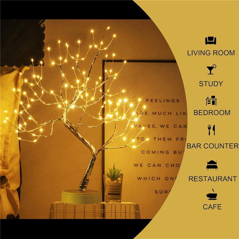 1Pc LED Night Light Mini Christmas Tree Copper Wire Garland Lamp for Kids Home Bedroom Decoration Decor Fairy Light Holiday Lighting