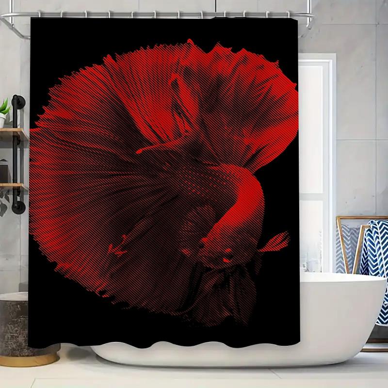 

Black And Red Spiky Fish Shower Curtain Bathroom Decor With Bold Print Design (60X72In) W60H190(CM)-1 Pcs