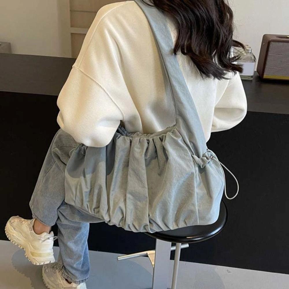 Drawstring Cloud Crossbody Bag Pleated Casual Underarm Bag Handbag Canvas Shoulder Bag  School