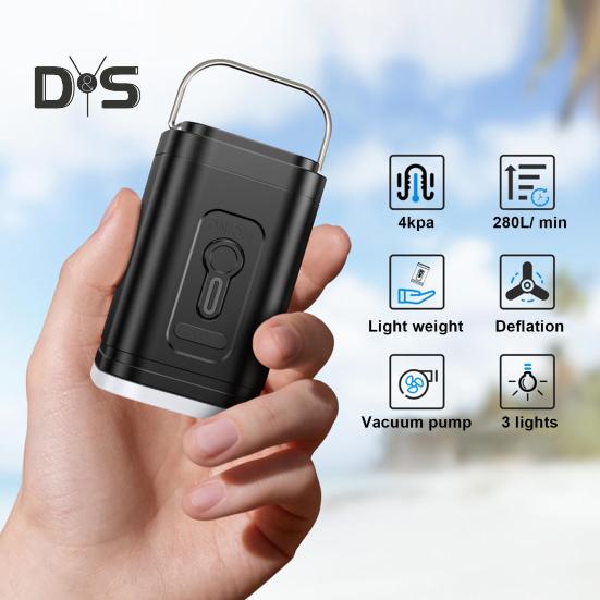 Mini Cordless Air Pump with 5 Nozzles Camping Light 2400mAh USB Rechargeable Inflatable Swimming Ring Float Air Mattress Bed Portable Electric