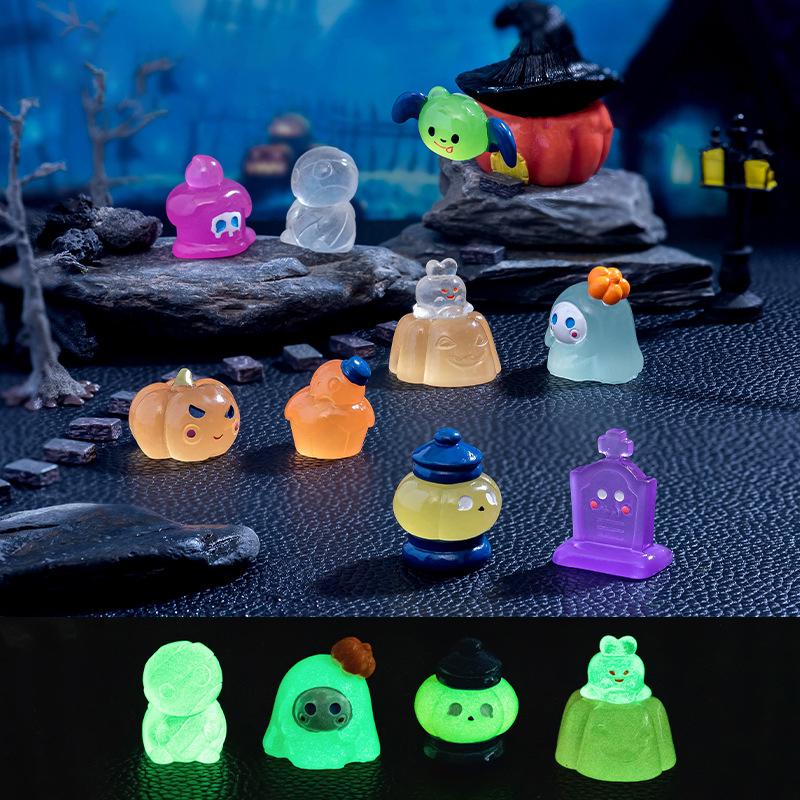 

1 комплект светящихся мини-украшений на Хэллоуин, фигурка летучей мыши, тыквы, микропейзажа, украшения для интерьера автомобиля, домашнего рабочего стола