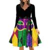 Women's Casual Fashion V Neck Long Sleeve Printed Vintage Long Dress